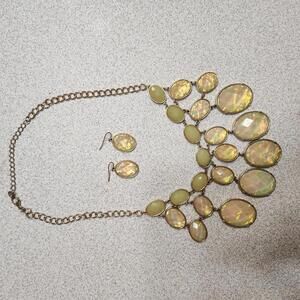 Charming Charlie Iridescent Oval Stone Necklace with Matching Earrings